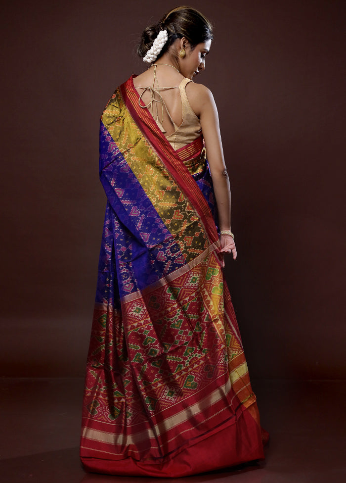 Blue Pochampally Pure Silk Saree With Blouse Piece - Indian Silk House Agencies