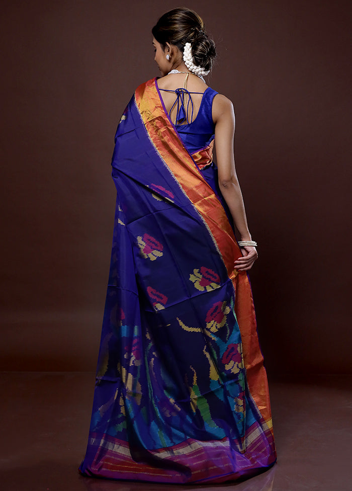 Blue Pochampally Pure Silk Saree With Blouse Piece - Indian Silk House Agencies