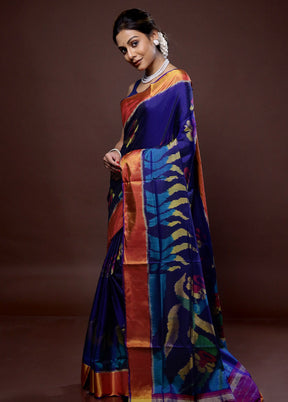 Blue Pochampally Pure Silk Saree With Blouse Piece - Indian Silk House Agencies