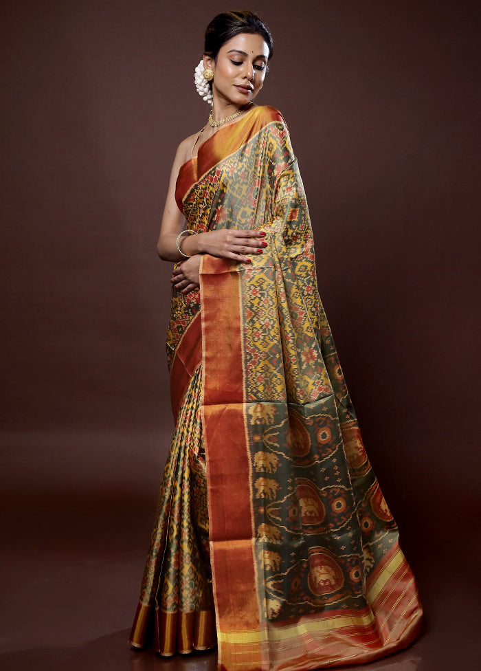 Cream Pochampally Pure Silk Saree With Blouse Piece - Indian Silk House Agencies