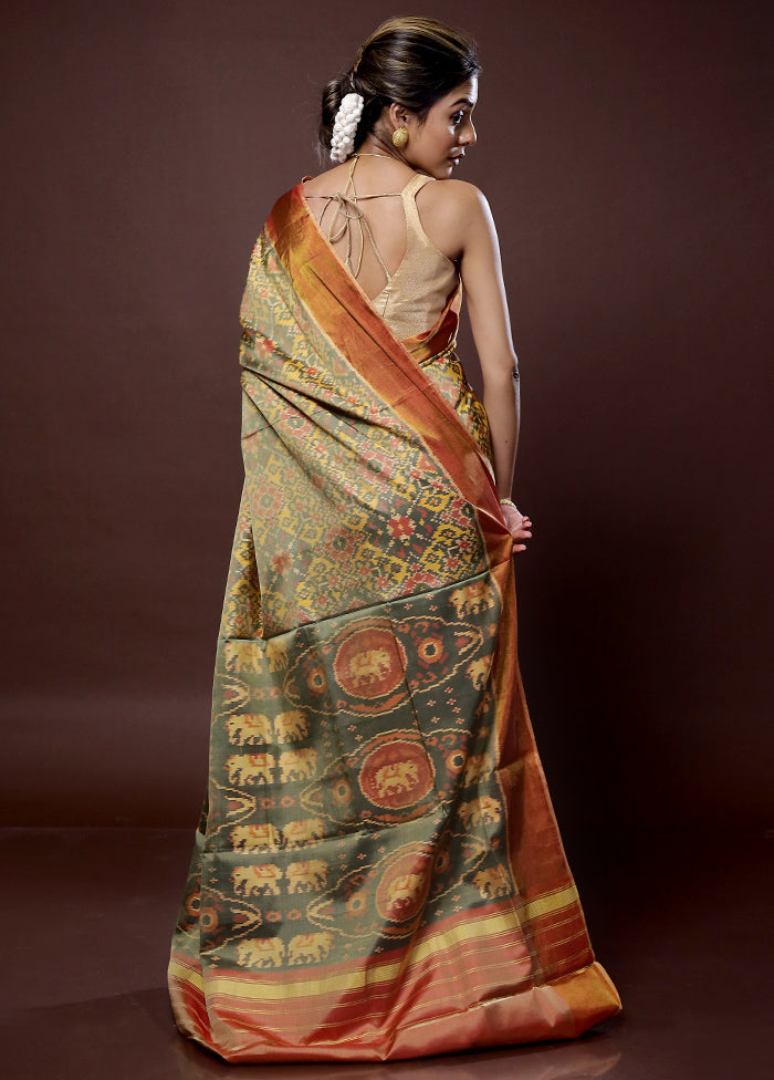 Cream Pochampally Pure Silk Saree With Blouse Piece - Indian Silk House Agencies