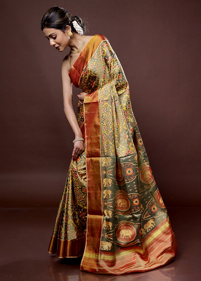 Cream Pochampally Pure Silk Saree With Blouse Piece - Indian Silk House Agencies