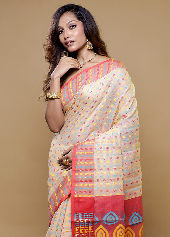 Pink Tant Jamdani Saree Without Blouse Piece