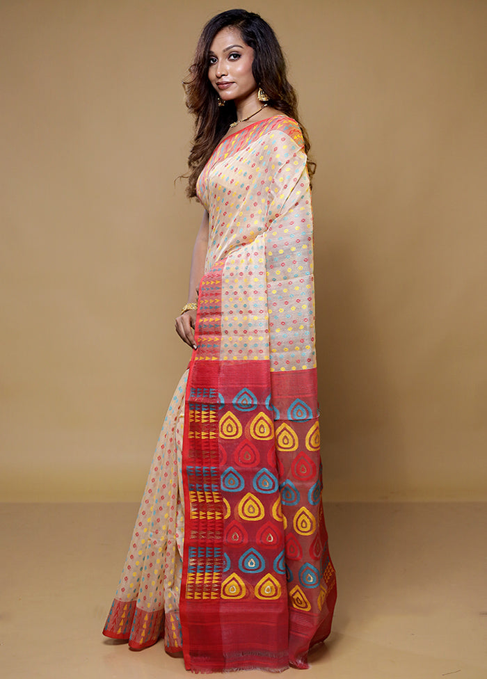 Pink Tant Jamdani Saree Without Blouse Piece