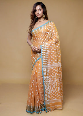 Rust Tant Jamdani Saree Without Blouse Piece