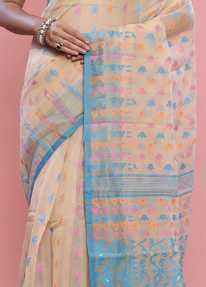 Cream Tant Cotton Saree Without Blouse Piece - Indian Silk House Agencies