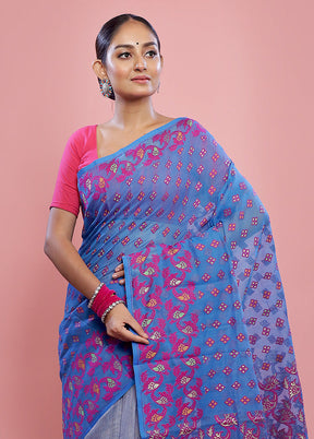 Blue Tant Cotton Saree Without Blouse Piece - Indian Silk House Agencies