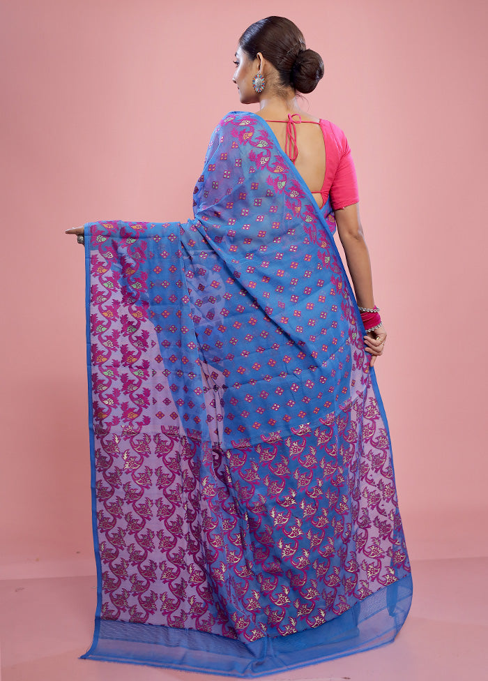 Blue Tant Cotton Saree Without Blouse Piece - Indian Silk House Agencies