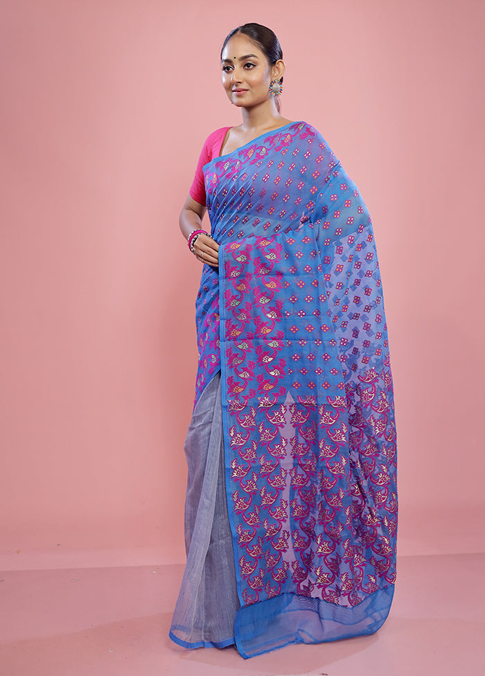 Blue Tant Cotton Saree Without Blouse Piece - Indian Silk House Agencies