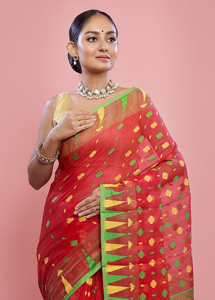 Red Tant Cotton Saree Without Blouse Piece - Indian Silk House Agencies