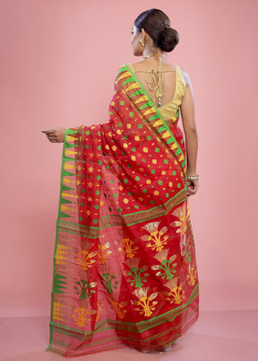 Red Tant Cotton Saree Without Blouse Piece - Indian Silk House Agencies