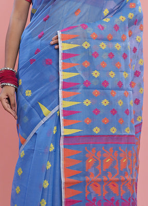 Blue Tant Cotton Saree Without Blouse Piece - Indian Silk House Agencies