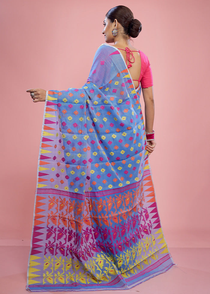 Blue Tant Cotton Saree Without Blouse Piece - Indian Silk House Agencies