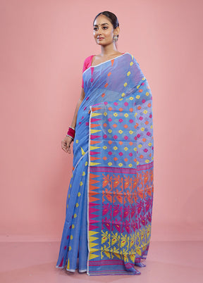 Blue Tant Cotton Saree Without Blouse Piece - Indian Silk House Agencies