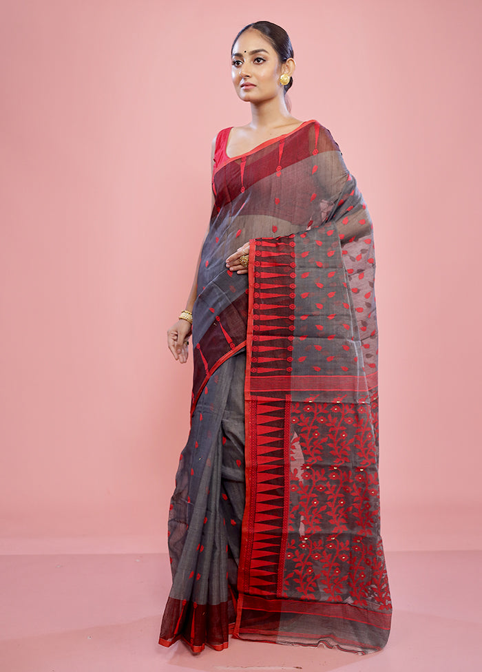 Grey Tant Cotton Saree Without Blouse Piece - Indian Silk House Agencies