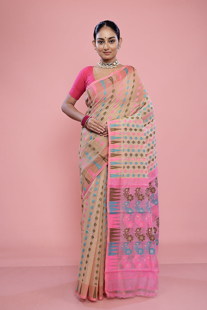 Pink Tant Cotton Saree Without Blouse Piece - Indian Silk House Agencies