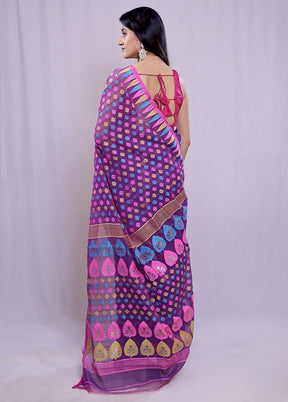 Purple Tant Jamdani Saree Without Blouse Piece - Indian Silk House Agencies