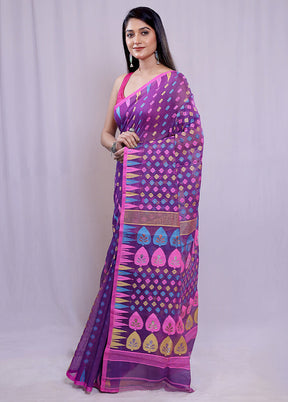 Purple Tant Jamdani Saree Without Blouse Piece - Indian Silk House Agencies