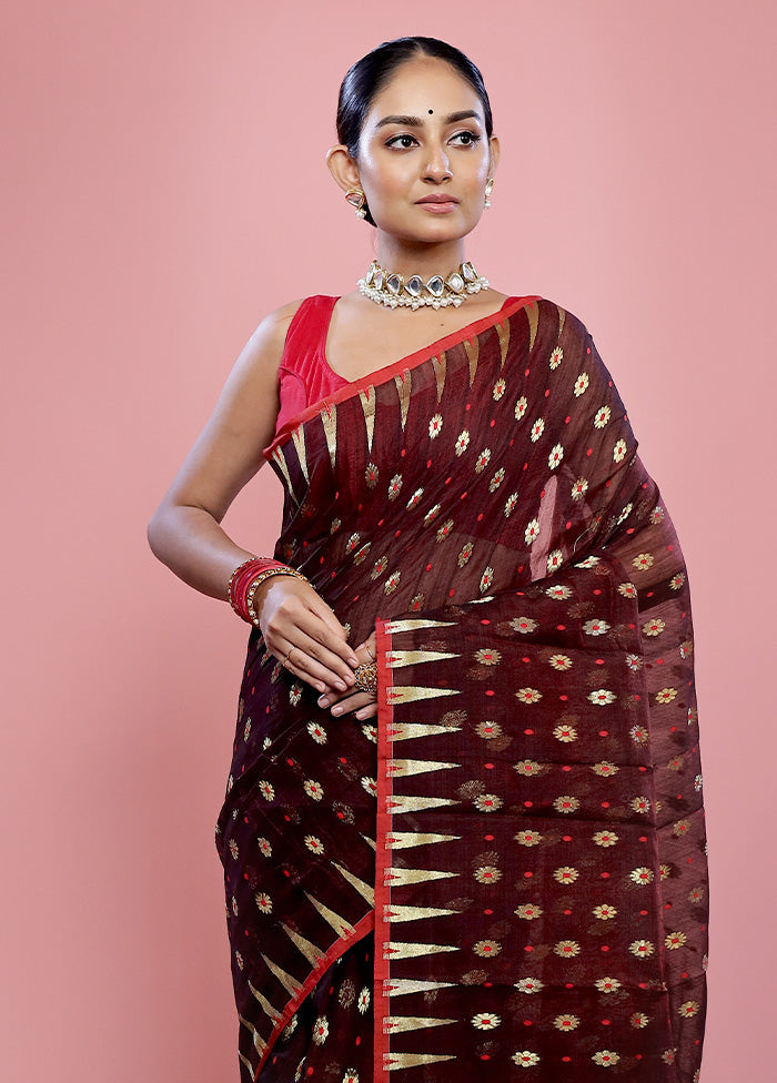 Maroon Tant Cotton Saree Without Blouse Piece - Indian Silk House Agencies