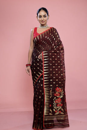 Maroon Tant Cotton Saree Without Blouse Piece - Indian Silk House Agencies