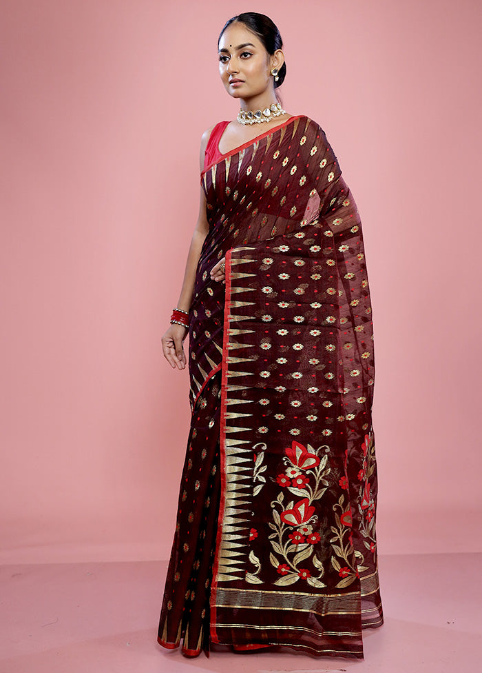 Maroon Tant Cotton Saree Without Blouse Piece - Indian Silk House Agencies