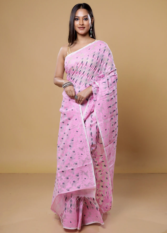 Pink Tant Jamdani Saree Without Blouse Piece