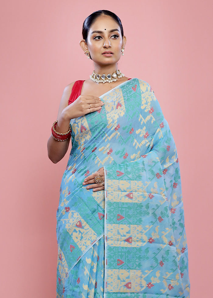 Blue Tant Cotton Saree Without Blouse Piece - Indian Silk House Agencies