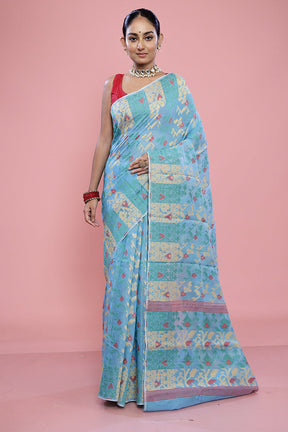 Blue Tant Cotton Saree Without Blouse Piece - Indian Silk House Agencies