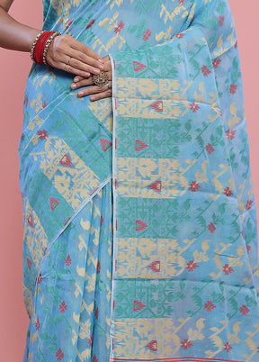 Blue Tant Cotton Saree Without Blouse Piece - Indian Silk House Agencies