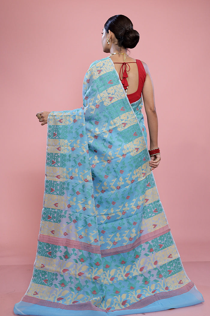 Blue Tant Cotton Saree Without Blouse Piece - Indian Silk House Agencies