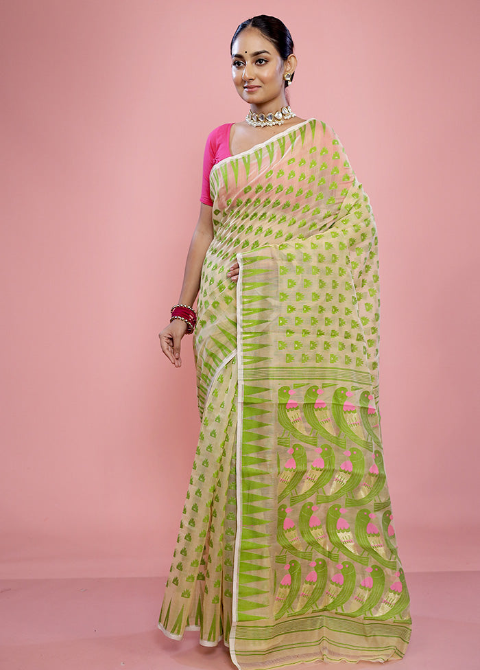 Cream Tant Cotton Saree Without Blouse Piece - Indian Silk House Agencies