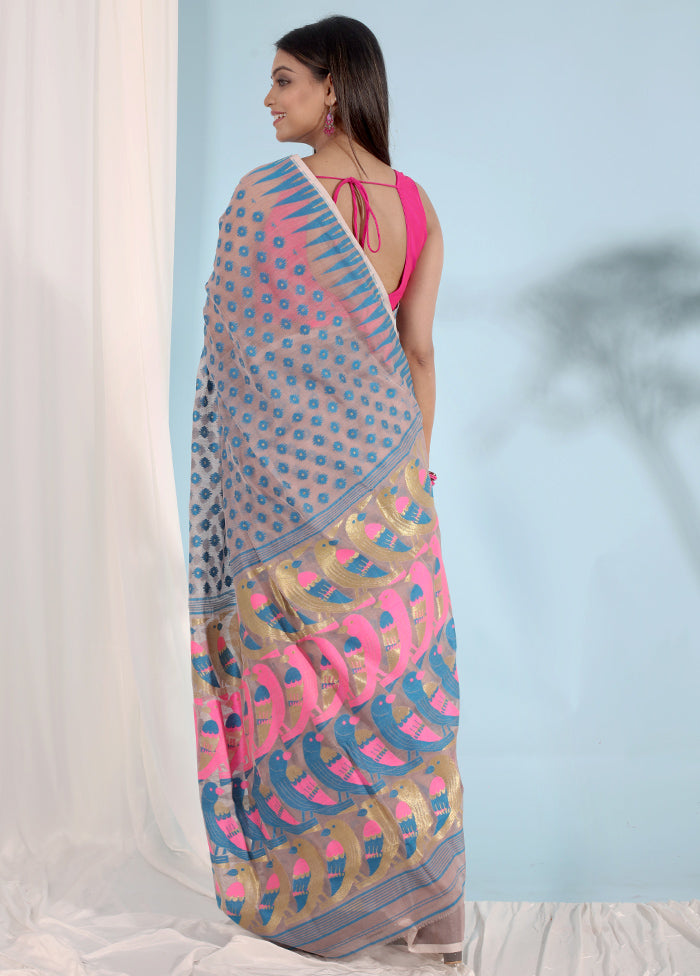 Pink Tant Jamdani Saree Without Blouse Piece - Indian Silk House Agencies