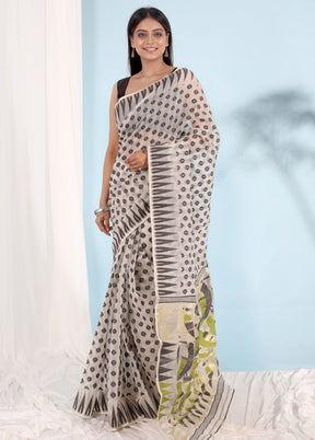 White Tant Jamdani Saree Without Blouse Piece - Indian Silk House Agencies