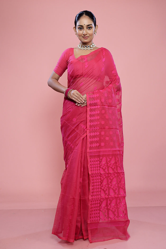 Pink Tant Cotton Saree Without Blouse Piece - Indian Silk House Agencies