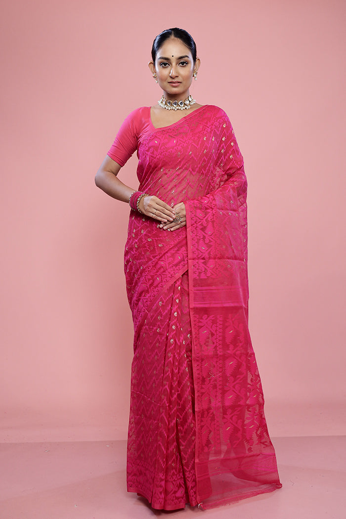 Pink Tant Cotton Saree Without Blouse Piece - Indian Silk House Agencies