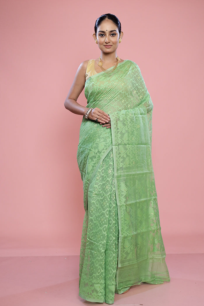 Green Tant Cotton Saree Without Blouse Piece - Indian Silk House Agencies