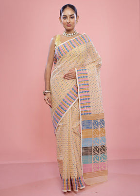 Cream Tant Cotton Saree Without Blouse Piece - Indian Silk House Agencies