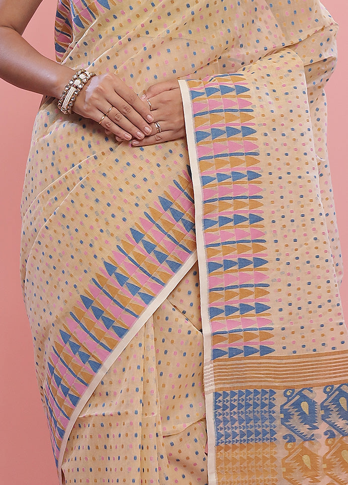 Cream Tant Cotton Saree Without Blouse Piece - Indian Silk House Agencies