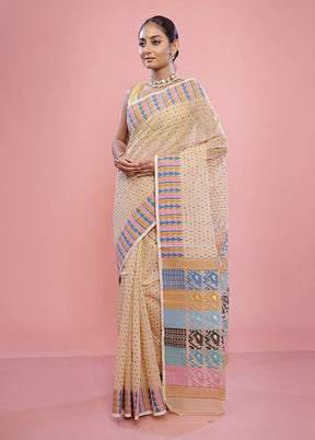 Cream Tant Cotton Saree Without Blouse Piece - Indian Silk House Agencies