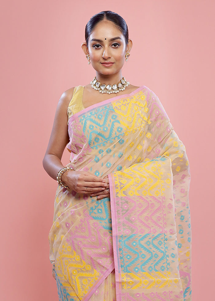 Cream Tant Cotton Saree Without Blouse Piece - Indian Silk House Agencies