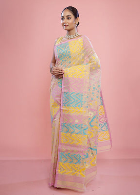 Cream Tant Cotton Saree Without Blouse Piece - Indian Silk House Agencies