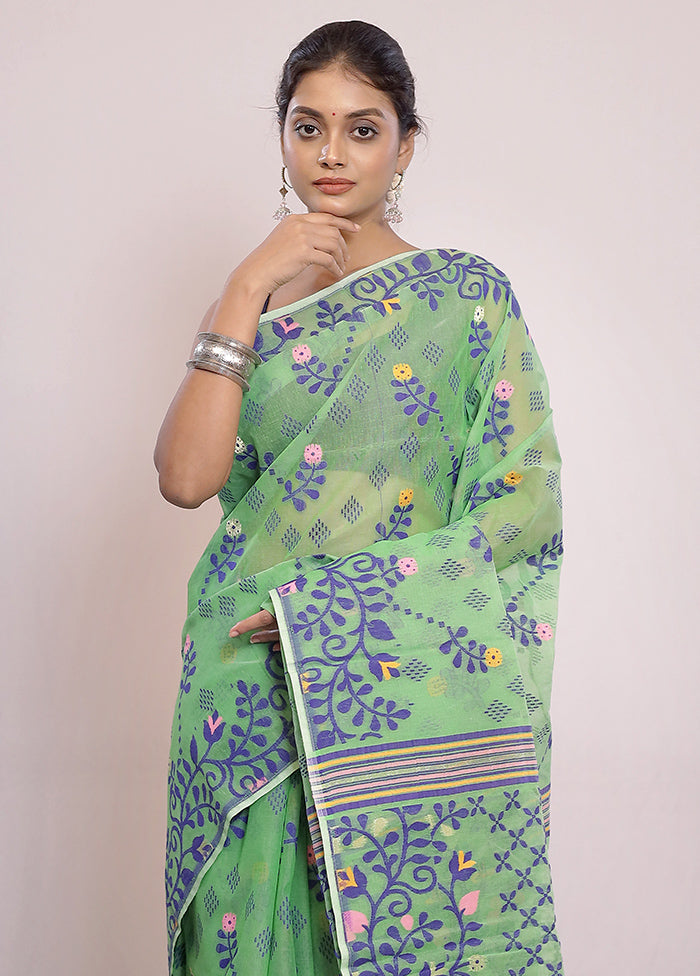 Green Tant Jamdani Saree Without Blouse Piece - Indian Silk House Agencies