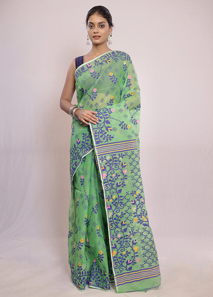 Green Tant Jamdani Saree Without Blouse Piece - Indian Silk House Agencies