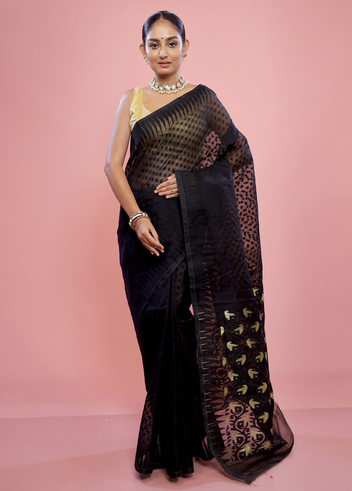 Black Tant Cotton Saree Without Blouse Piece - Indian Silk House Agencies