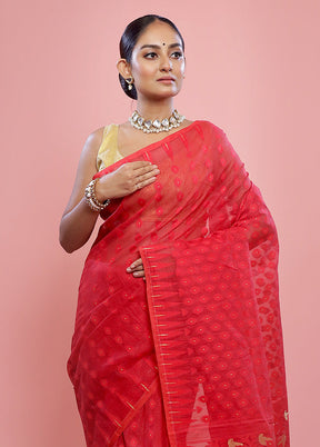 Red Tant Cotton Saree Without Blouse Piece - Indian Silk House Agencies