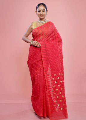 Red Tant Cotton Saree Without Blouse Piece - Indian Silk House Agencies