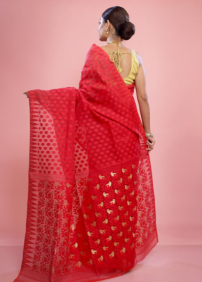 Red Tant Cotton Saree Without Blouse Piece - Indian Silk House Agencies