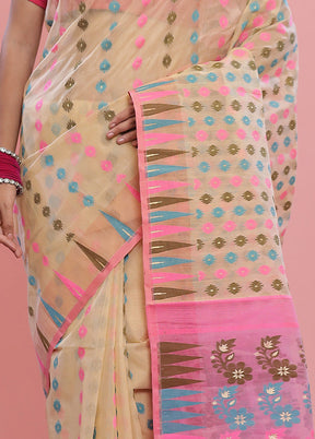 Cream Tant Cotton Saree Without Blouse Piece - Indian Silk House Agencies