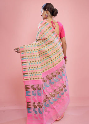 Cream Tant Cotton Saree Without Blouse Piece - Indian Silk House Agencies