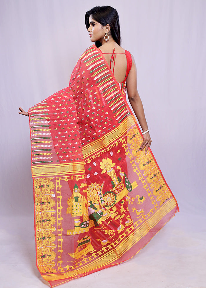 Red Tant Cotton Saree Without Blouse Piece - Indian Silk House Agencies